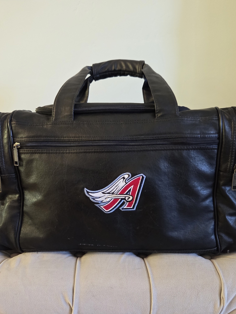 Vintage Anaheim Angels Leather Duffel Bag 19" Travel Sports Y2K